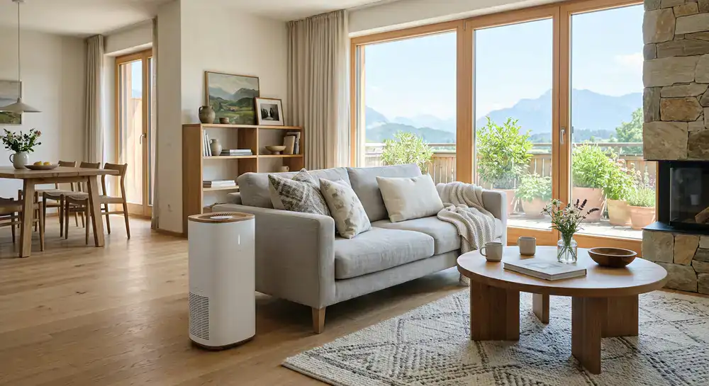 Modernes österreichisches Wohnzimmer mit elegantem Ulvostry Luftreiniger