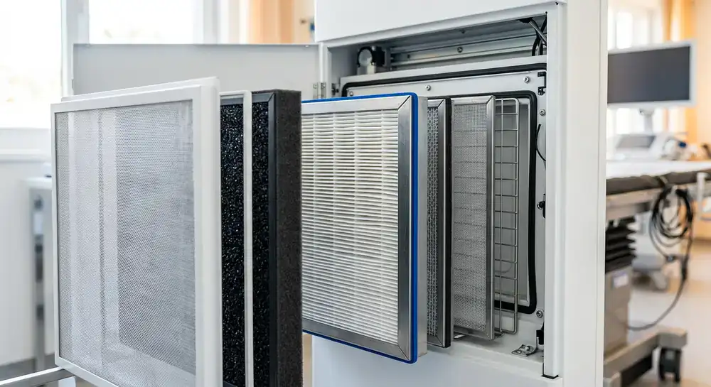 Detailansicht des mehrstufigen HEPA-Filtersystems